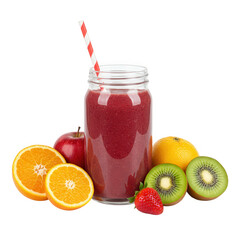 Mason jar fruit smoothie isolated on transparent background