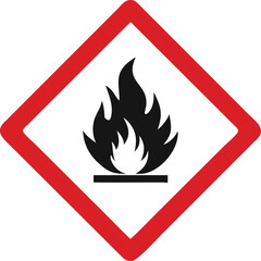 flammable warning sign icon, hazard fire symbol with red diamond border vector illustration