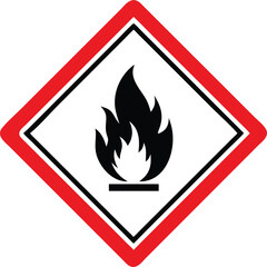 flammable warning sign icon, hazard fire symbol with red diamond border vector illustration