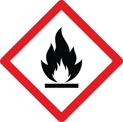 flammable warning sign icon, hazard fire symbol with red diamond border vector illustration