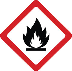 flammable warning sign icon, hazard fire symbol with red diamond border vector illustration