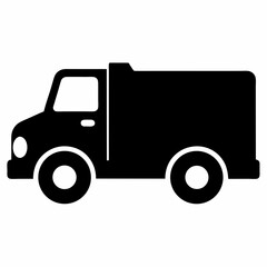 Delivery Truck Icon in Black Silhouette for Transportation and Logistics