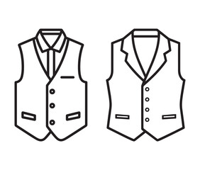 Elegant waistcoat drawing line art fashion design. Formal vest illustration black and white menswear clipart.