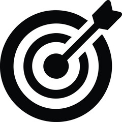 bullseye target with arrow black icon, goal achievement symbol vector illustration isolated