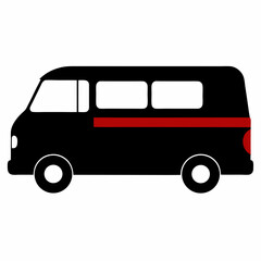 Illustration of a black van with a red stripe on a white background