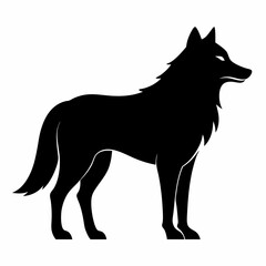 Elegant Black Wolf Silhouette Standing Proudly on White Background Illustration