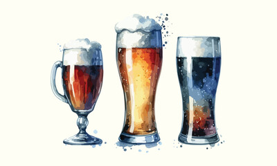 beer mug, free drink, watercolor mugs of beer