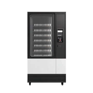 Blank black and white vending machine mockup isolated on transparent background