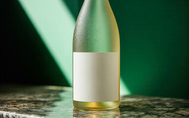 Elegant White Wine Bottle Mockup with Blank Label. White Wine Bottle Mockup
