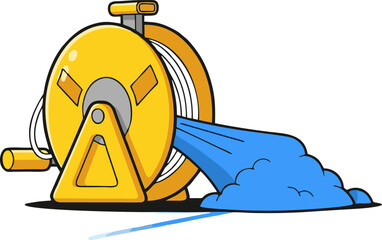 Cartoon Yellow Cable Spool with Blue Cable and Triangular Support