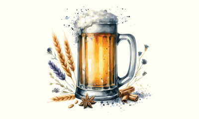 beer mug, free drink, watercolor mugs of beer