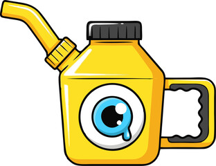 Cartoon Yellow Watering Can with a Crying Eye