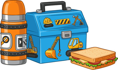 Construction Lunch: Thermos, Toolbox, and Sandwich Ready for a Hard Day's Work