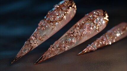 Close-up of Sparkling Nail Art with Glittering Decorations