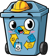 Recycling Bin Mascot with a Construction Helmet