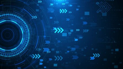 Futuristic Circle HUD head-up display interface moving arrow for data networking, circle HUD virtual display interface Technology animation, background for video intro, science fiction and hi-tech - Powered by Adobe