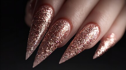 Close-up of Sparkling Nail Art with Glittering Decorations