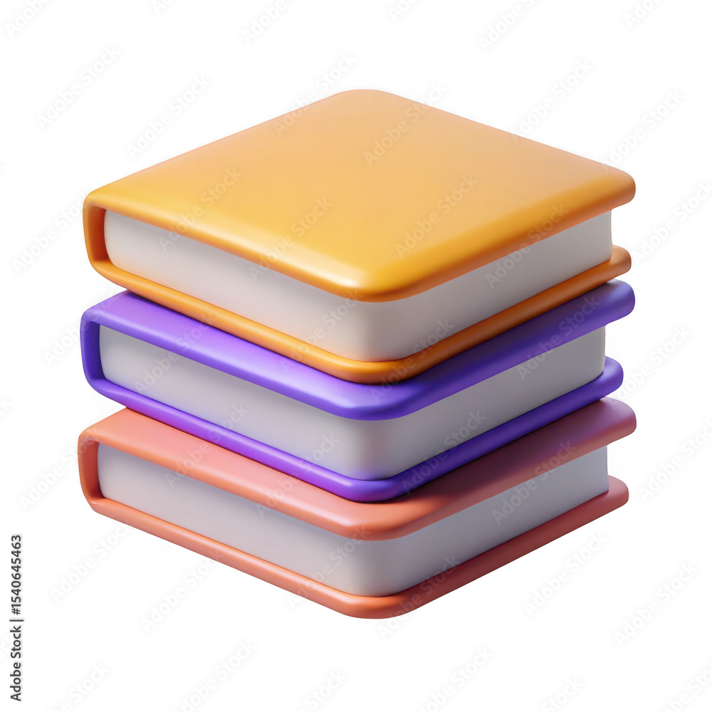 Poster 3d stack of colorful books isolated on transparent background