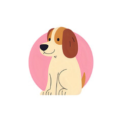 Cute Canine Illustration: Happy Beagle-Like Dog on Pink Circle