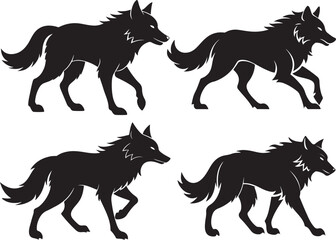 walking wolf silhouette black icon set