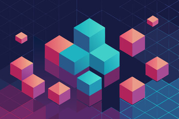 Obraz premium Abstract colorful 3D cubes pattern with geometric square shapes, ideal for technology or business digital design and seamless wallpaper illustration