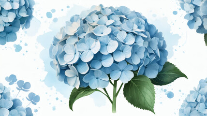 Blue Hydrangea Blooms in a Floral Illustration, Artistic Environment, Vibrant Colors