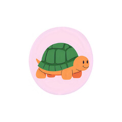 Cute Turtle Illustration: Pink Background, Green Shell, Orange Body