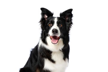 Happy Border Collie Portrait Against White Background Close-up