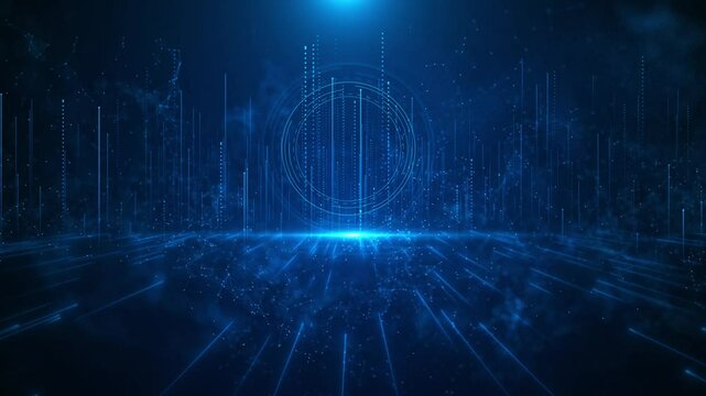 Deep cyber stage waves lights, futuristic particular lines. Awards, celebration, event. digital background lines particles big data streams, presentation cyberspace stream. party award ceremony event