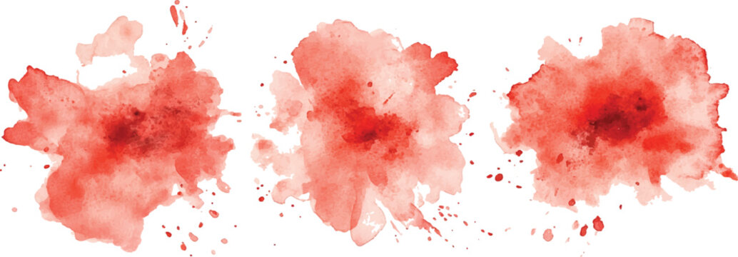 Red watercolor splash collection isolated on white background. Set of watercolor circles brash colorful watercolor on white background.
