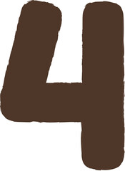 Textured brown number four (4) with jagged edges on a transparent background.