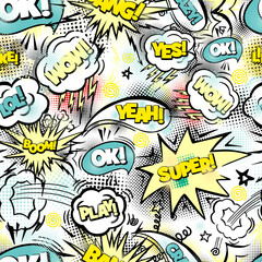 Seamless pattern text comic. hand drawing. Not AI, Vector illustration