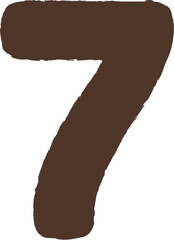 Textured brown number seven (7) with jagged edges on transparent background.