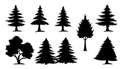 Obraz premium A set of minimalist pine trees silhouette vector