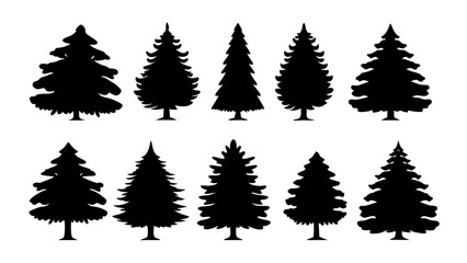 Obraz premium A set of minimalist pine trees silhouette vector