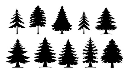 A set of minimalist pine trees silhouette vector