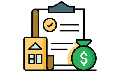House checklist with money bag icon isolated on white background