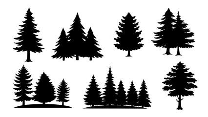 Fototapeta premium A set of minimalist pine trees silhouette vector