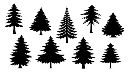 Fototapeta premium A set of minimalist pine trees silhouette vector