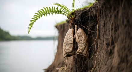 World Lung Cancer Day: Lungs as Roots in Eroding Earth - Environmental Health Concept