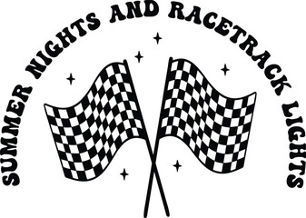 Summer Nights and Racetrack Lights Checkered Flags Graphic Design