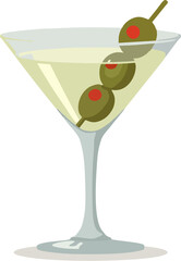 Minimalist Vector Martini Glass with Green Olives – Clean Cocktail Illustration