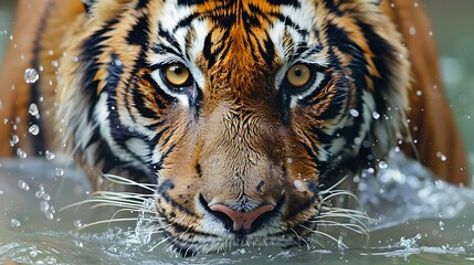 Close-up of a tiger drinking water.