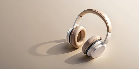Beige and white wireless headphones on beige background