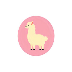 Cute Alpaca Illustration: Pink Circle Design Element