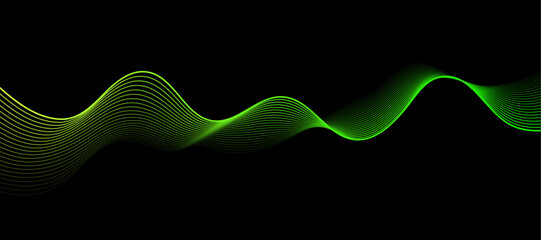 Neon green wave lines pattern abstract on black background. modern banner. Wallpaper. Vector Illustration.