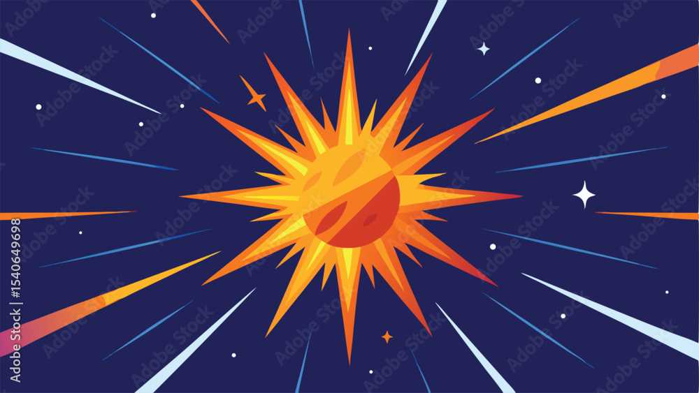 Poster dynamic vector illustration of an exploding electric burst with bright rays in space