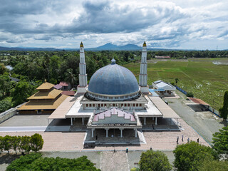 Blue Dome Mosque Labui Pidie and Traditional Mosque in Rural Aceh, Indonesia