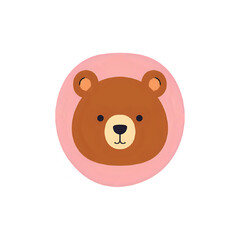 Fototapeta premium Cute Brown Bear Face: Pink Circle Design Element for Kids