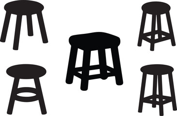 Collection of Simple Black Silhouette Stools and Tables